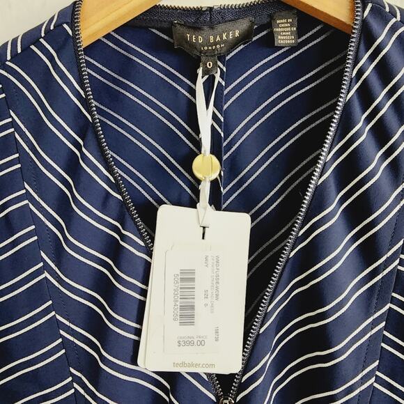 NEW Ted Baker Flissie Zip Front Striped Midi Dress Navy and White - Picture 11 of 14